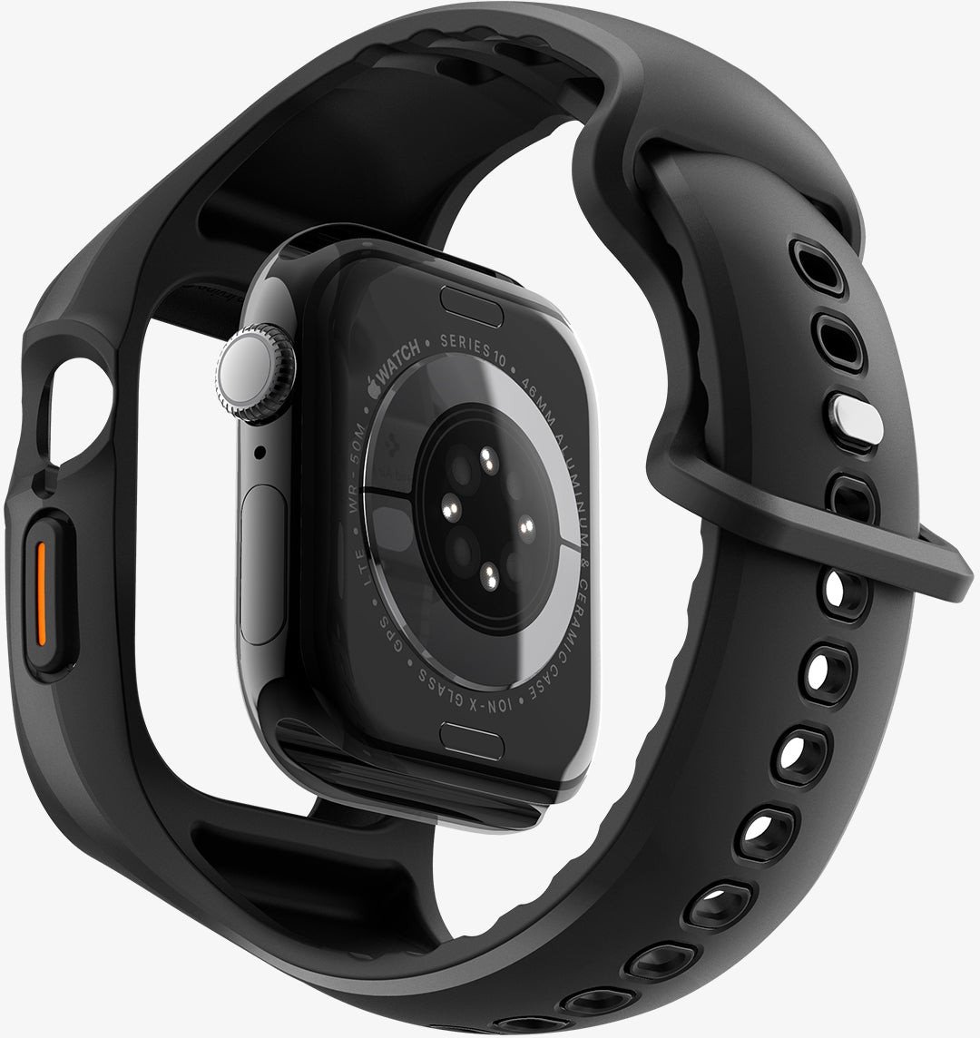 Rrip dhe mbrojtëse Spigen Liquid Air Pro për Apple Watch 10 46mm, silikoni, i zi mat