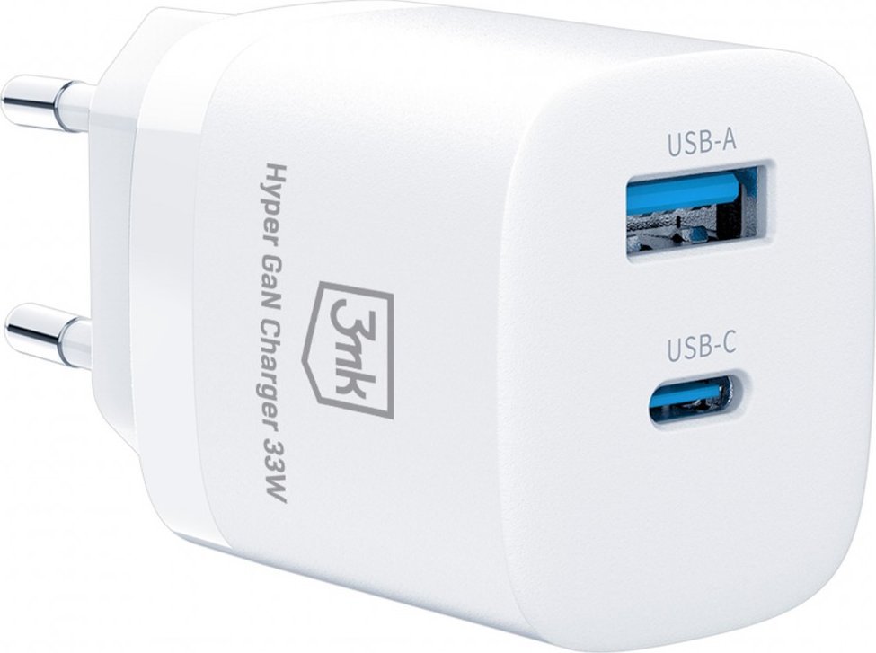 Karikues 3mk Hyper Charger 33W, 1x USB A, 1x USB C, i bardhë