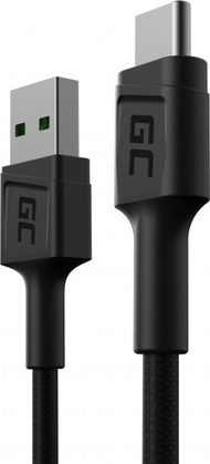 Kабел УСБ Green Cell GC PowerStream KABGC25, УСБ А во УСБ Ц, 0.3 m, црн