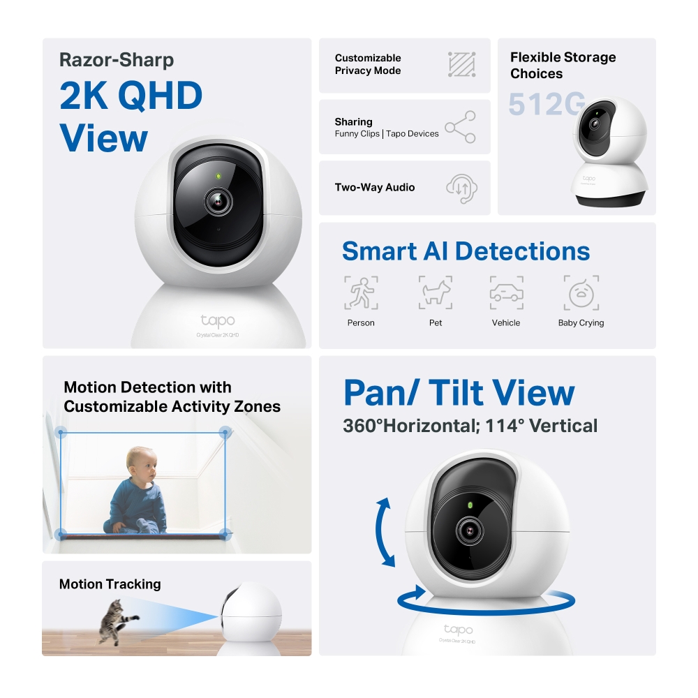 Kamerë TP-Link Tapo C220 Pan/Tilt, Wi-Fi, 512GB, e bardhë