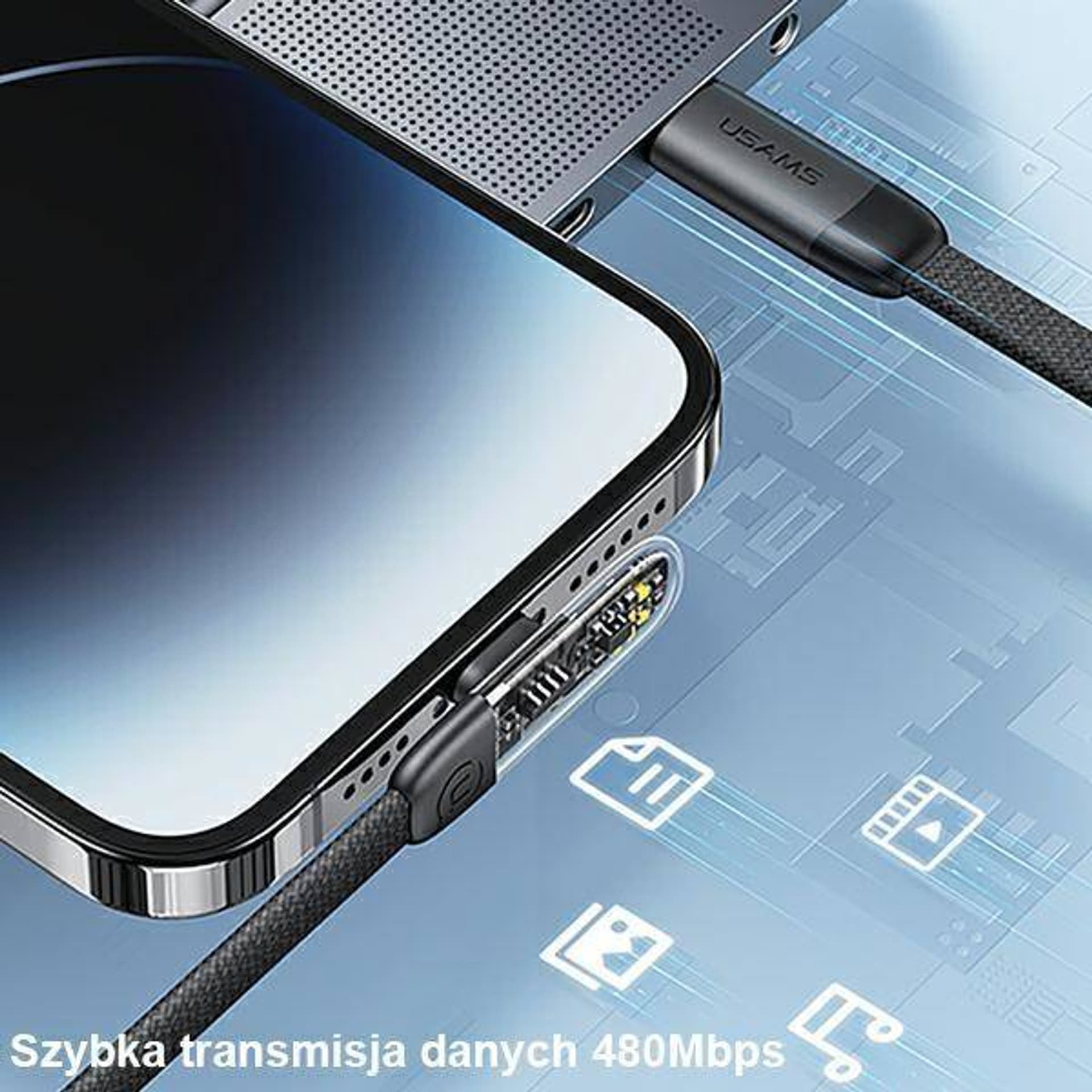 Kabllo USB Usams USA890, USB C në USB C, 1.2 m, e bardhë