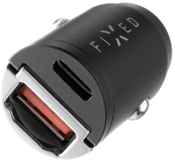 Karikues për veturë FIXED, USB-C, USB-A, PD & QC, 30W, i zi