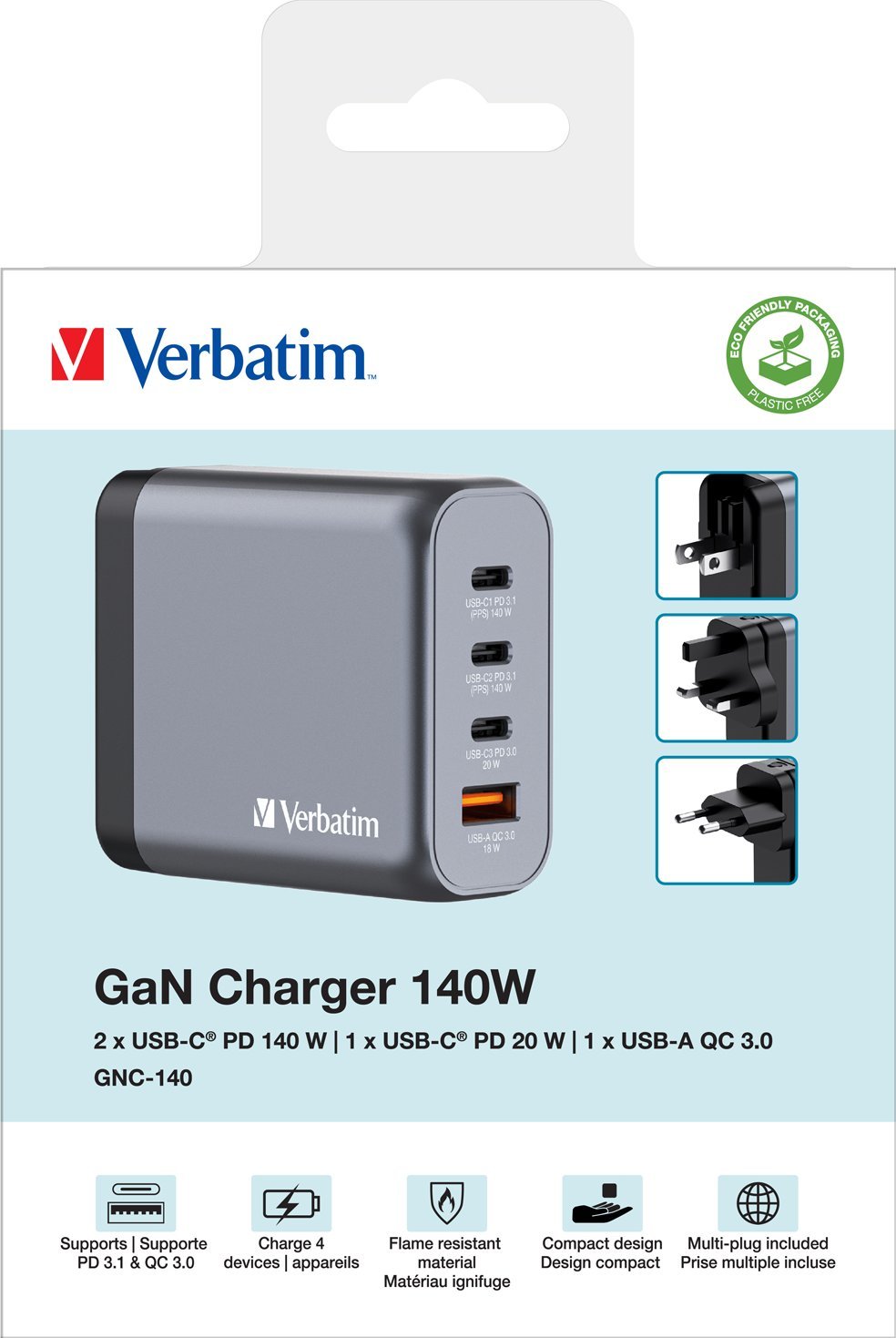 Karikues muri Verbatim 140W GaN, 4 porta USB, i zi