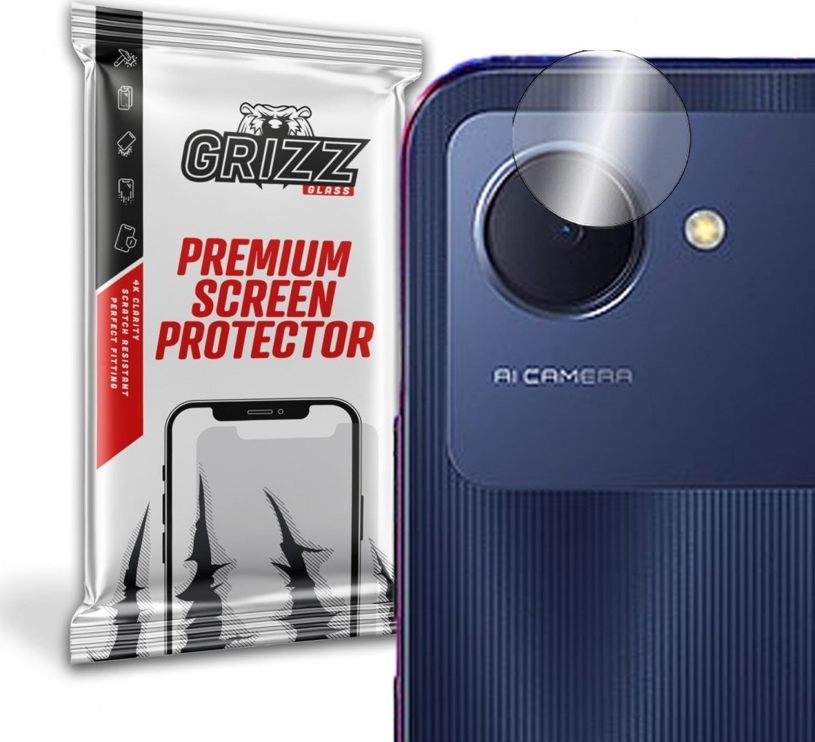 Mbrojtës kamerë GrizzGlass për Realme Narzo 50i Prime, xham hibrid, set 2 copë, transparent