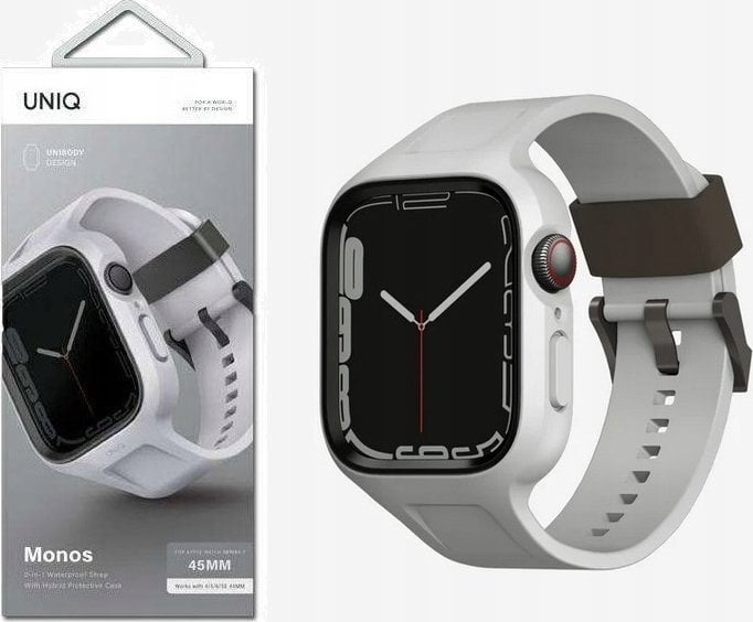 Rrip dhe mbrojtëse UNIQ Monos 2in1 për Apple Watch 44mm 45mm, plastik, gri