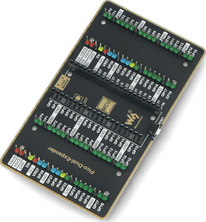 Zgjerues GPIO Waveshare Pico Dual Expander, dy sete header mashkull, për Raspberry Pi Pico, i zi