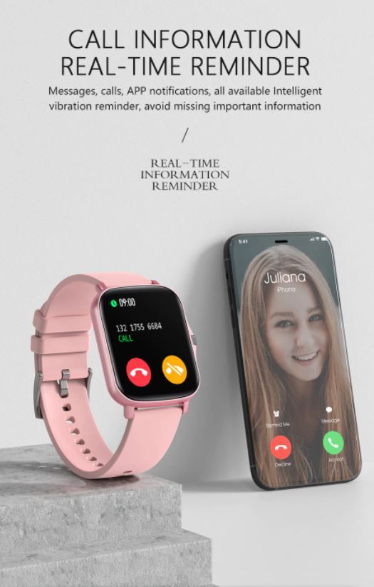 Ora inteligjente Senbono Lady Y20, ekran 1.7", Bluetooth, e zezë