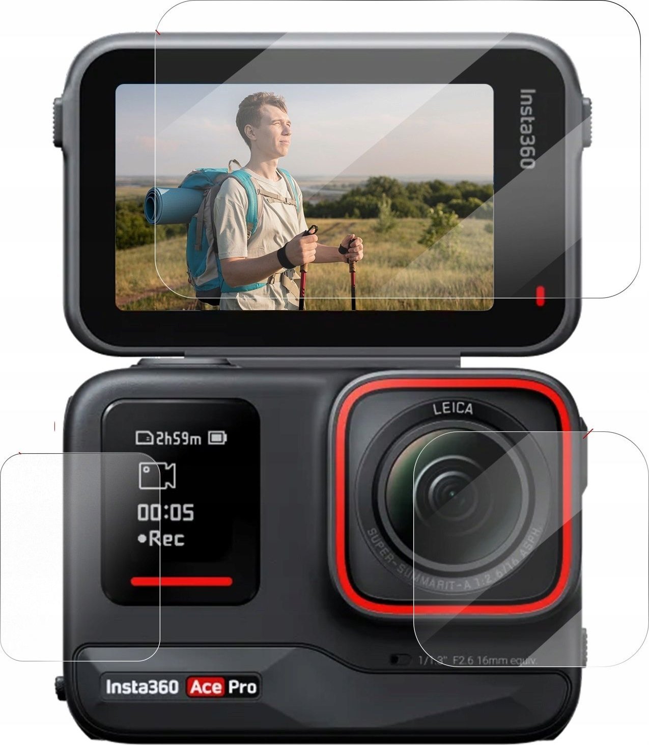 Set mbrojtës Telesin për Insta360 Ace, xham lente dhe 2x mbrojtës ekrani, transparent