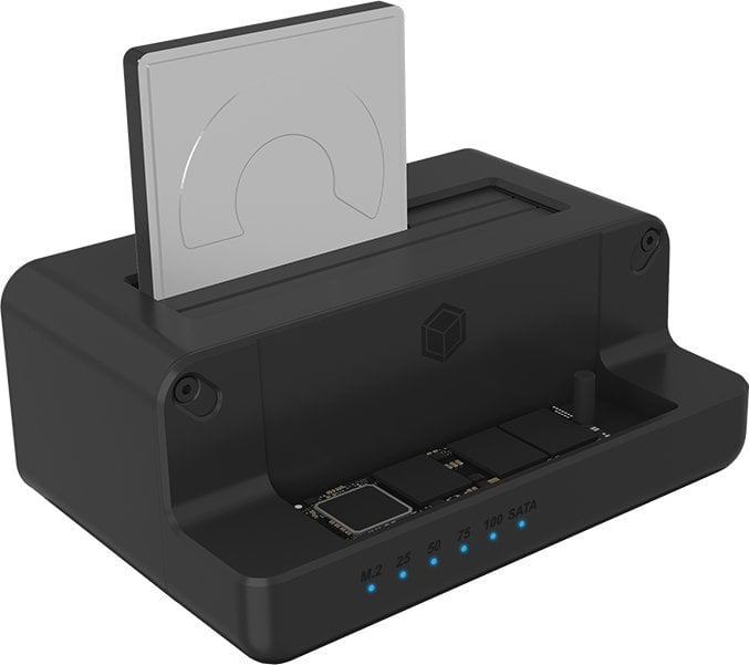 Docking stacion Icy Box IB-2914MSCL-C31, për 2.5" dhe 3.5" në M.2 NVMe, USB Type-C 10 Gbit/s, i zi