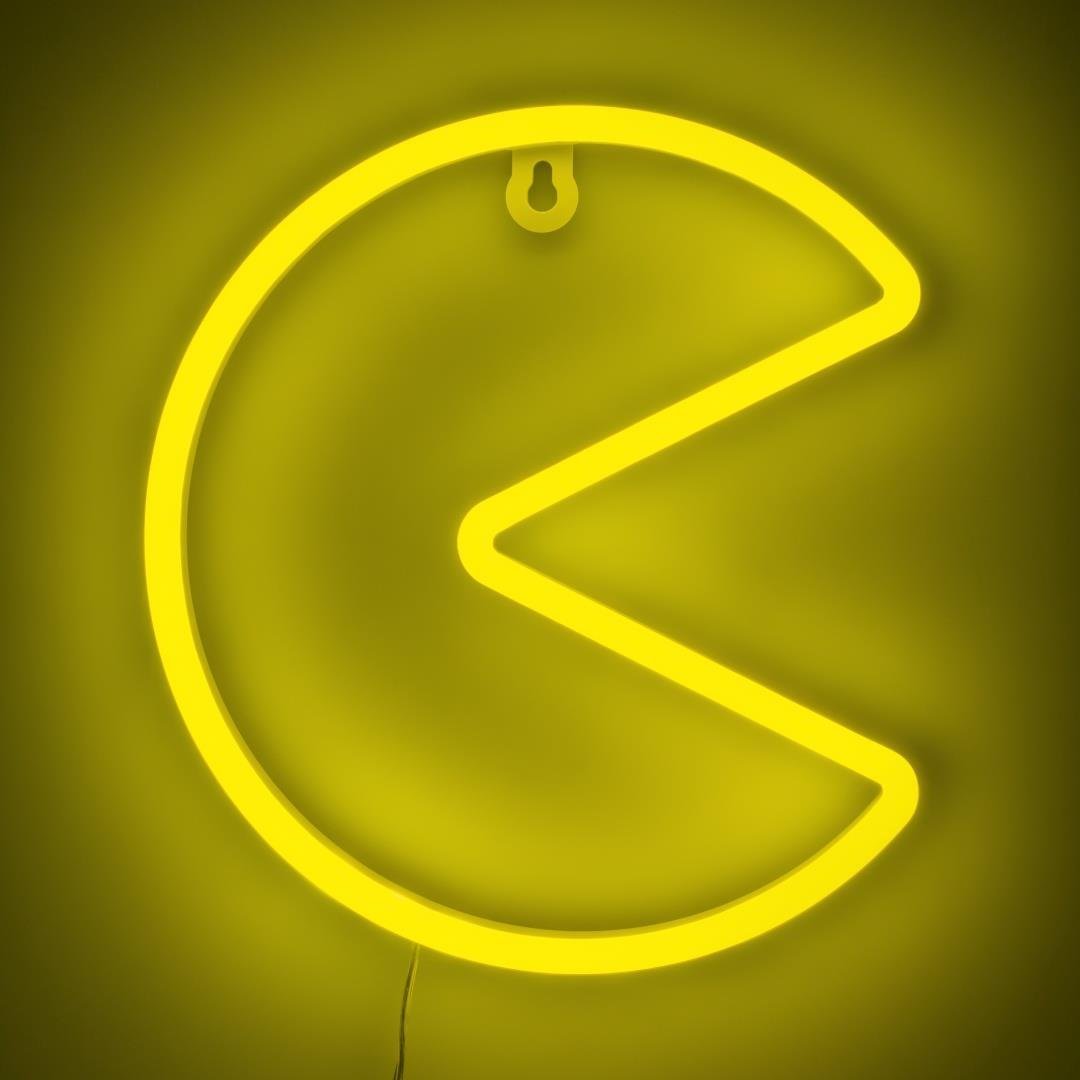 Dritë murale dekorative Pac Man LED Neon, 21.5 cm, me USB, e verdhë
