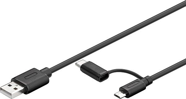 Hama 2in1 Micro USB 2.0 Кабел со USB-C Адаптер, 1 m, Црн