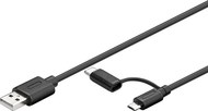 Kabllo Goobay USB-A në MicroUSB + USB-C Cable, 1 m, e zezë (71892)