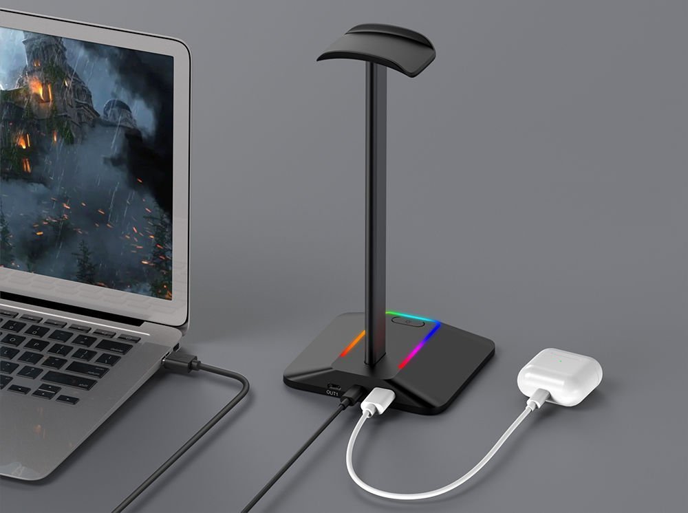 Mbajtëse për kufje Mozos, RGB, plastike, e zezë