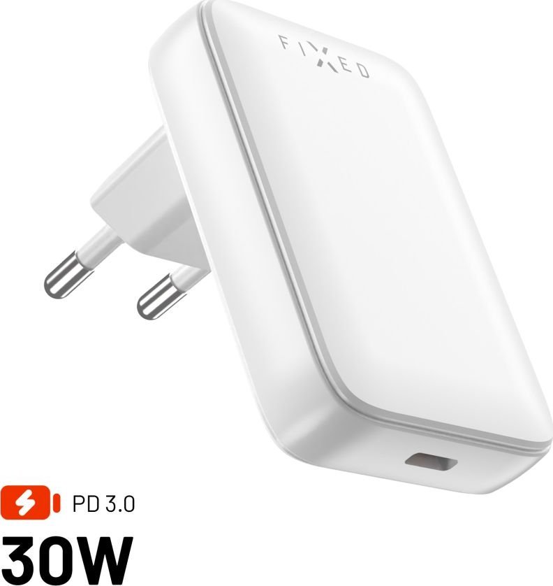 Karikues FIXED Slim GaN, 30W, USB C PD, i bardhë