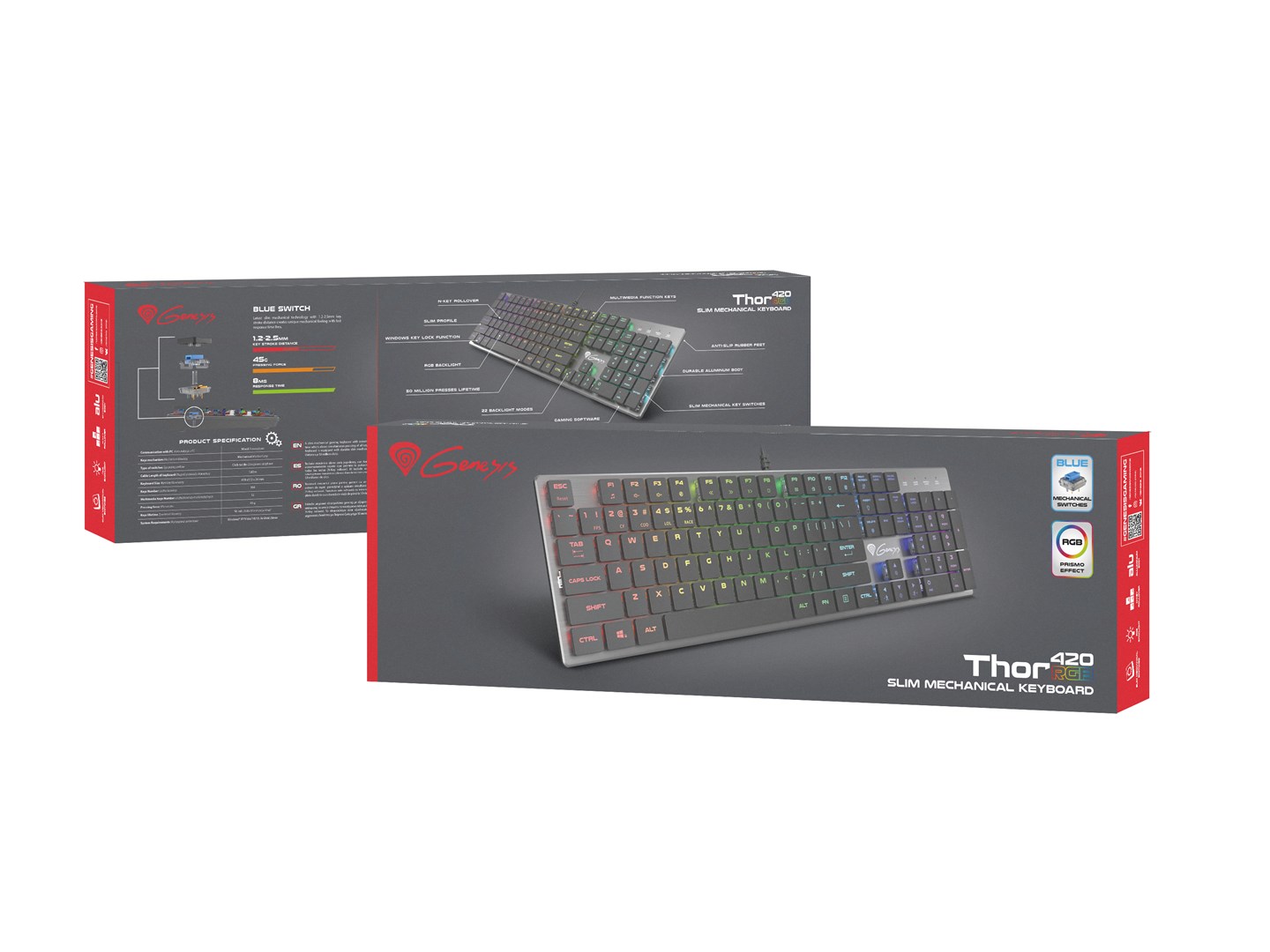 Tastierë lojërash Genesis Thor 420, Slim Content Blue, RGB, e zezë