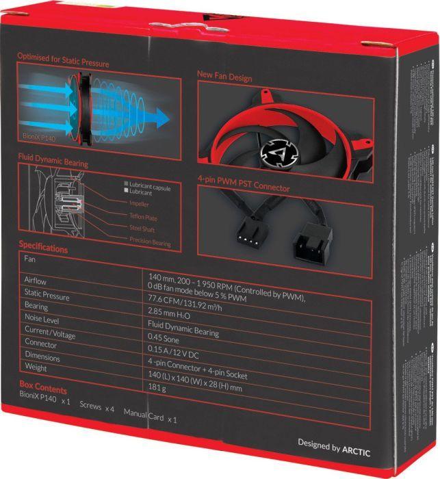 Ftohës Arctic BioniX P140 PWM PST, 12V, i kuq / i zi