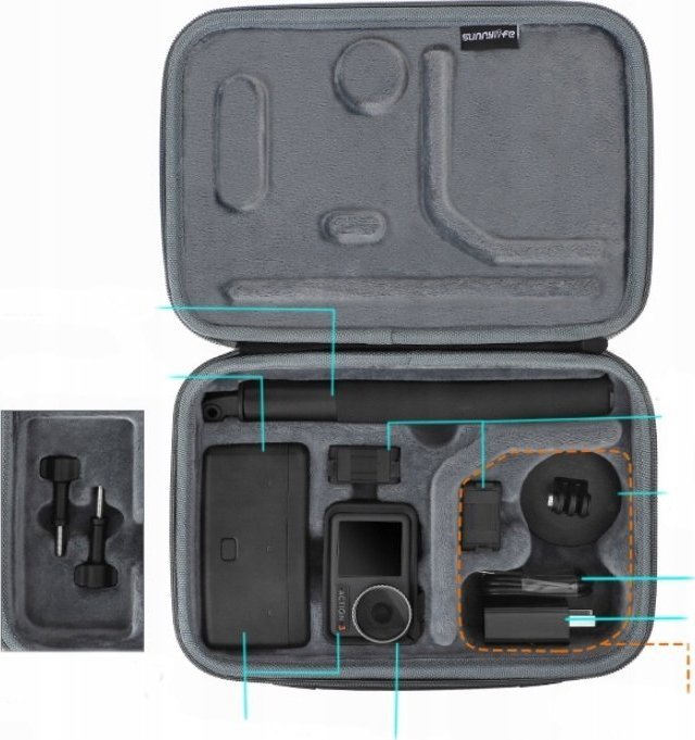 Çantë mbrojtëse SunnyLife OA3 B511 D për DJI Osmo Action 3, rezistente ndaj ujit, mbajtëse aksesorësh, e zezë