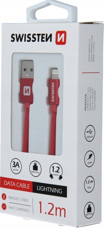 Kabll USB Lightning Swissten Textile 71523206, 1.2m, 3A, i kuq