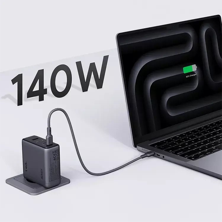 Karikues USB Aukey Comet Mix 4 140W, 3x USB C, 1x USB A, gri
