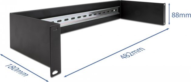 Panel montimi DeLOCK DIN Rail 2U, për kabinet 19", i zi