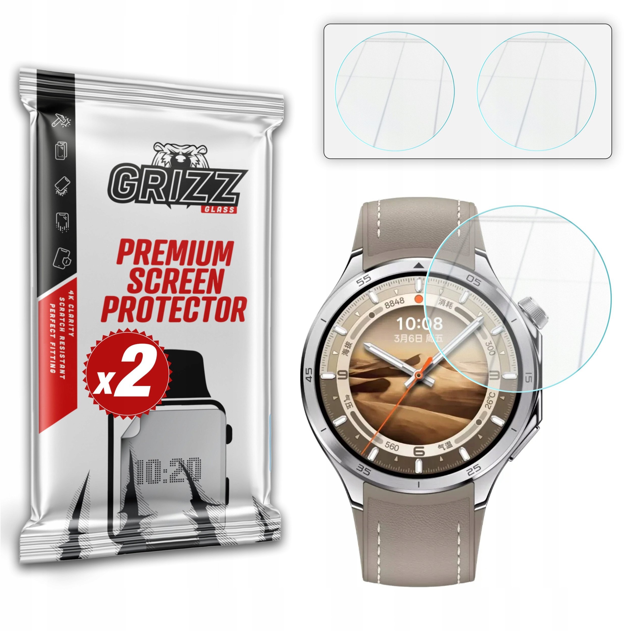 Xham mbrojtës Grizz HybridGlass 9H për Oppo Watch X2, 2 copë, transparent