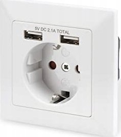 Prizë muri Digitus Assmann, 1x 230V, 2x USB 5V 2.1A, e bardhë
