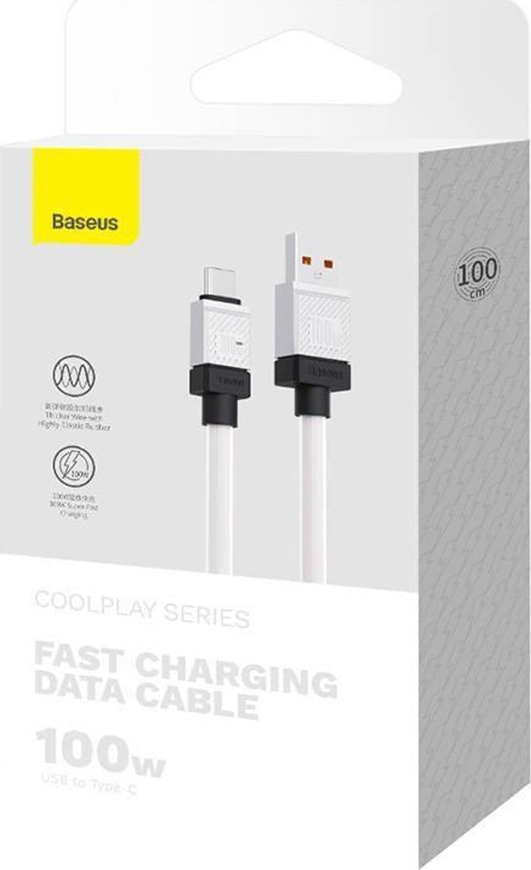 Kabllo karikues Baseus Power and Data, USB në USB Type C, 100W, 1m, e bardhë