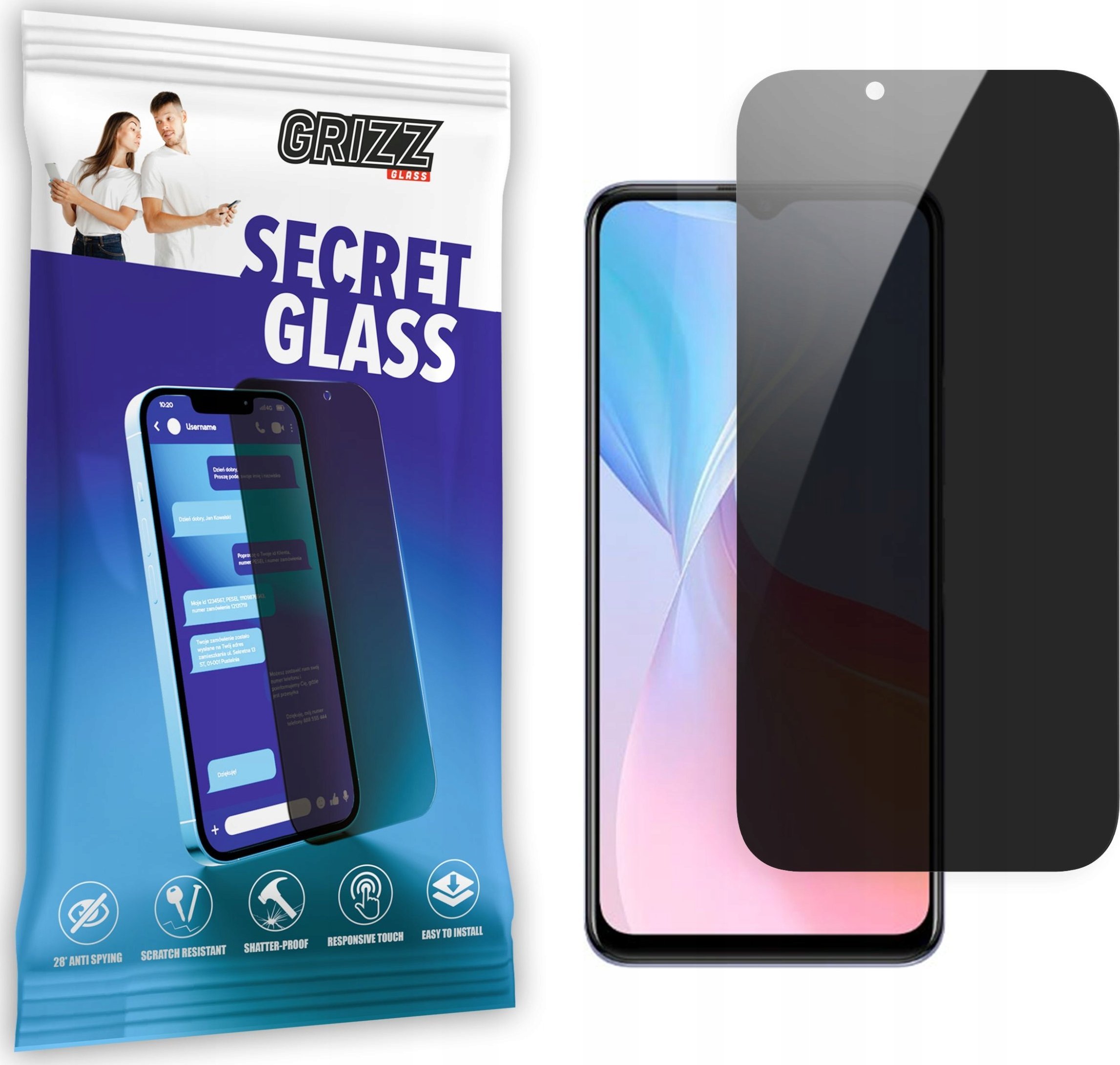 Xham mbrojtës privatësie Grizz SecretGlass për Vivo T1x 5G, qelq i temperuar, transparent