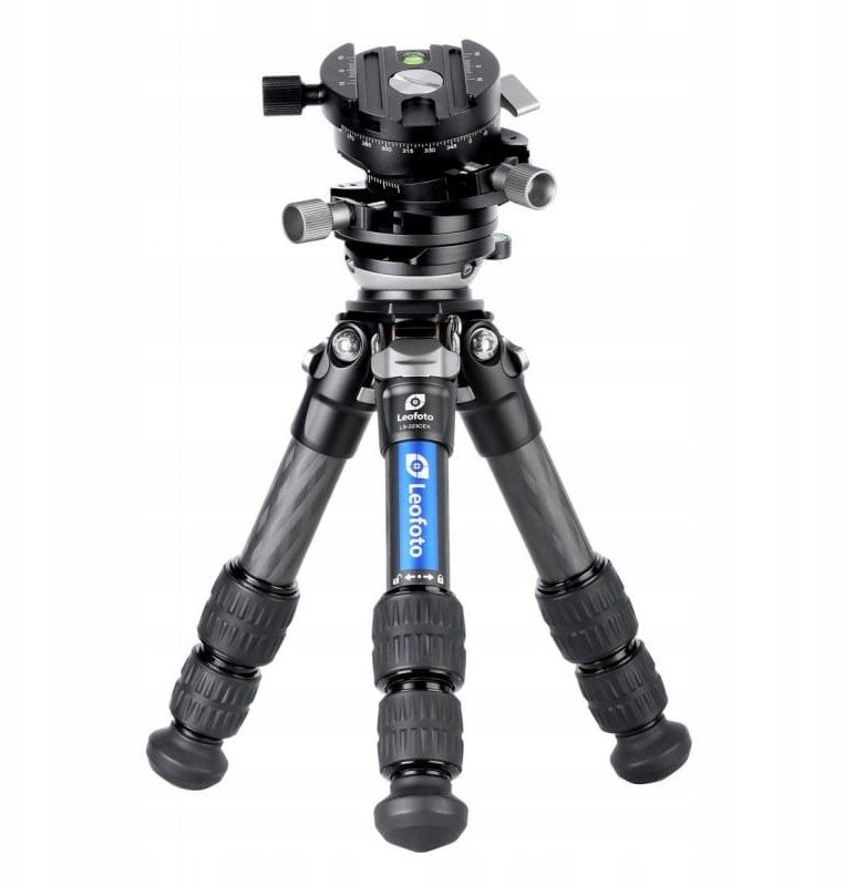 Tripod karboni Leofoto LS-223CEX Ranger, bazë niveluese, kompakt, i zi