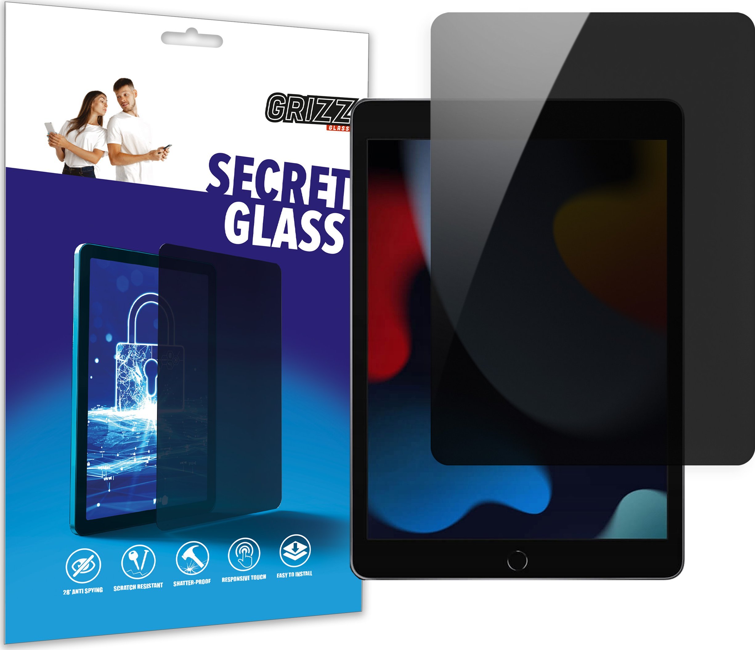 Xham mbrojtës Grizzprotector për Apple iPad 9.7 2017 2018, efekt privatësie, transparenca e lartë