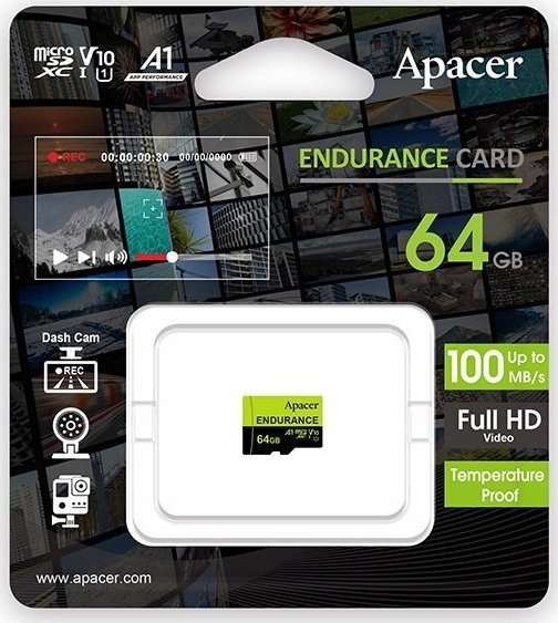 Kartë memorie microSDXC Apacer Endurance, 64GB, Class 10, UHS-I U3, A1, V30