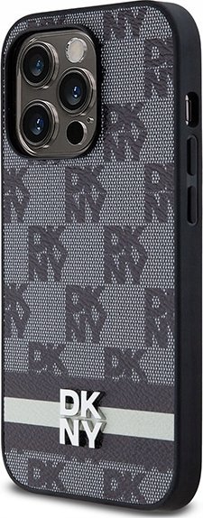 Mbulesë telefoni DKNY PU Leather Checkered, për iPhone 14 Pro, model me vija, e zezë