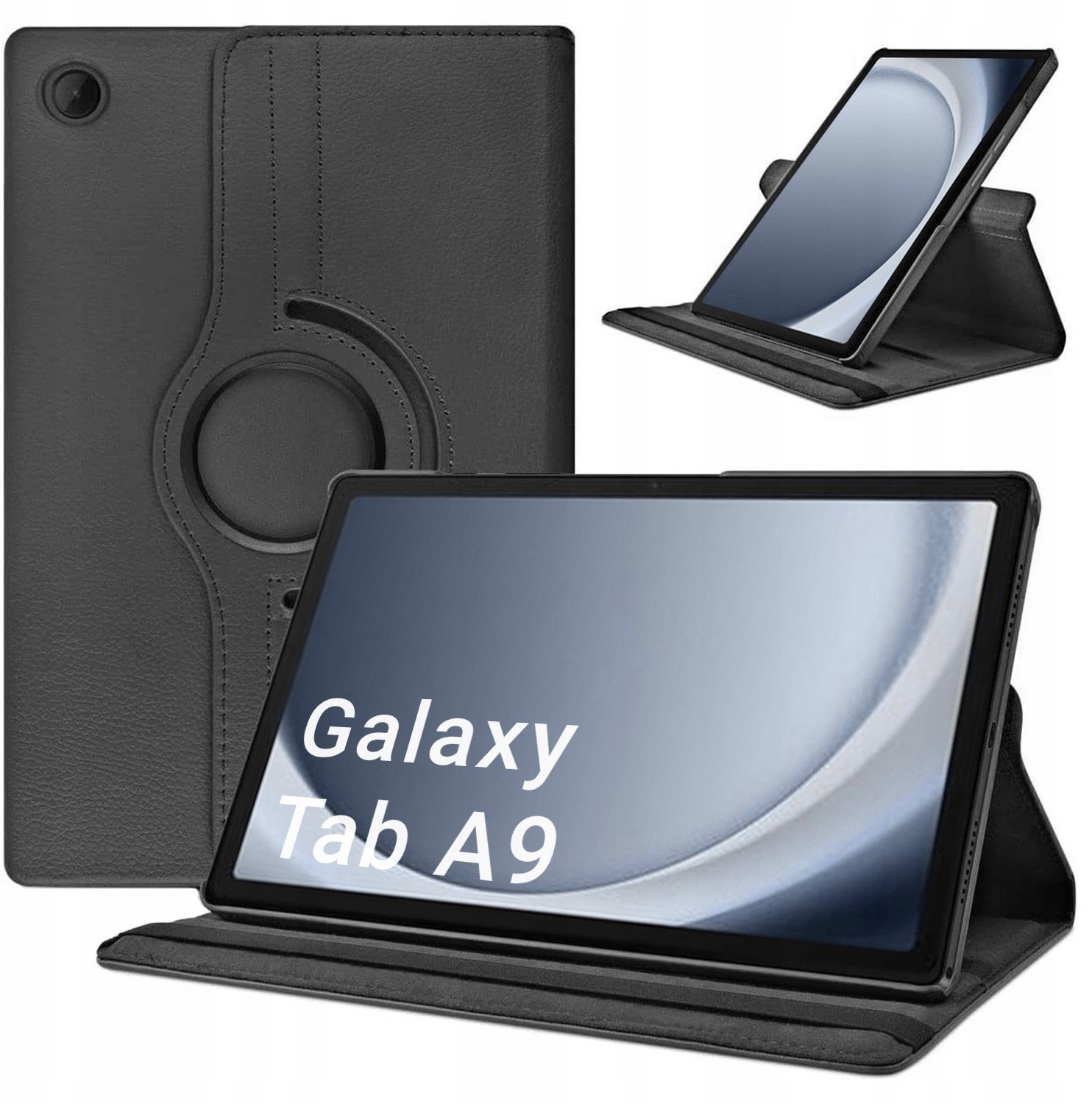Kuti mbrojtëse 360 për tablet Samsung Galaxy Tab A9 8.7, me kënd rrotullues, me funksion ndezje fikje, e zezë