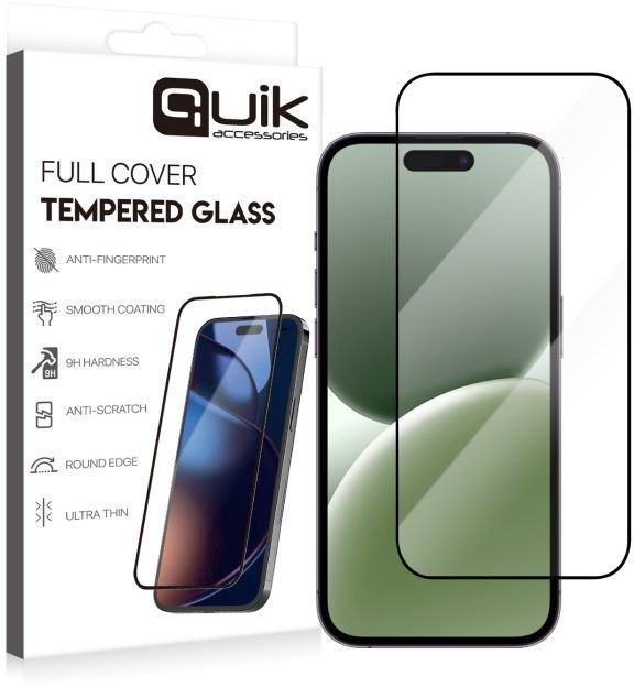 Xham mbrojtës Quik QK-TG-IPH-16-PR, Full Cover, 9H, për iPhone 16 Pro