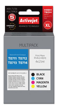 Ngjyrë për printer Activejet AEB-715N (zëvendësim për Epson T0715 Multipack), 4 copë, e zezë / e kaltër / vjollcë / e verdhë