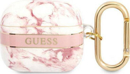Futrollë mbrojtëse Guess Marble Strap Collection për AirPods 3, me unazë varëse, rozë