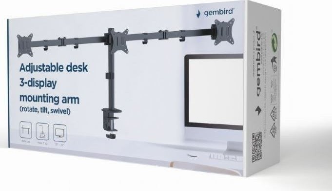 Mbajtëse tavoline Gembird për 2 monitorë, 17" - 27", e zezë