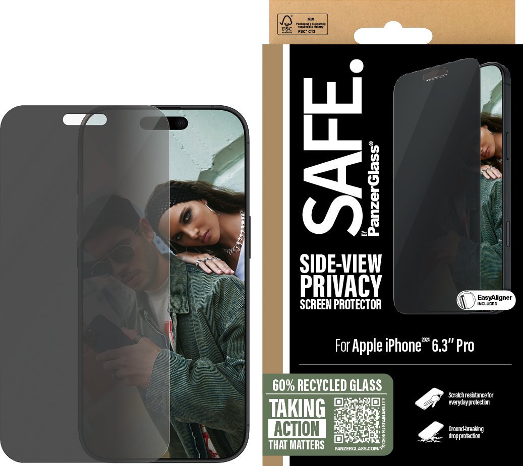 Mbrojtës ekrani PanzerGlass SAFE Privacy, iPhone 16 Pro, Ultra-Wide Fit, transparent