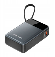 Power bank Vention Ty, 20000mAh, 65W, me kabllo USB C të integruar, me ekran LED, i zi