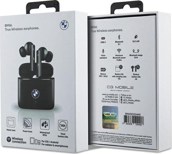 Kufje Bluetooth BMW BMWSES20AMK, TWS, IPX4, të zeza