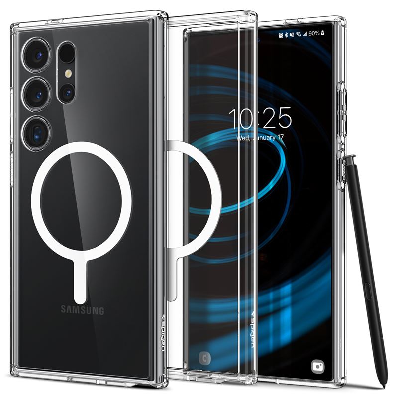 Mbështjellëse për Samsung Galaxy S24 Ultra Spigen Ultra Hybrid OneTap Metal Ring MagSafe, e bardhë