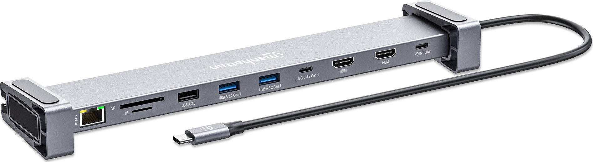 Dock USB C Manhattan 7 porta, 2x HDMI 4K 60Hz, Ethernet Gigabit, gri