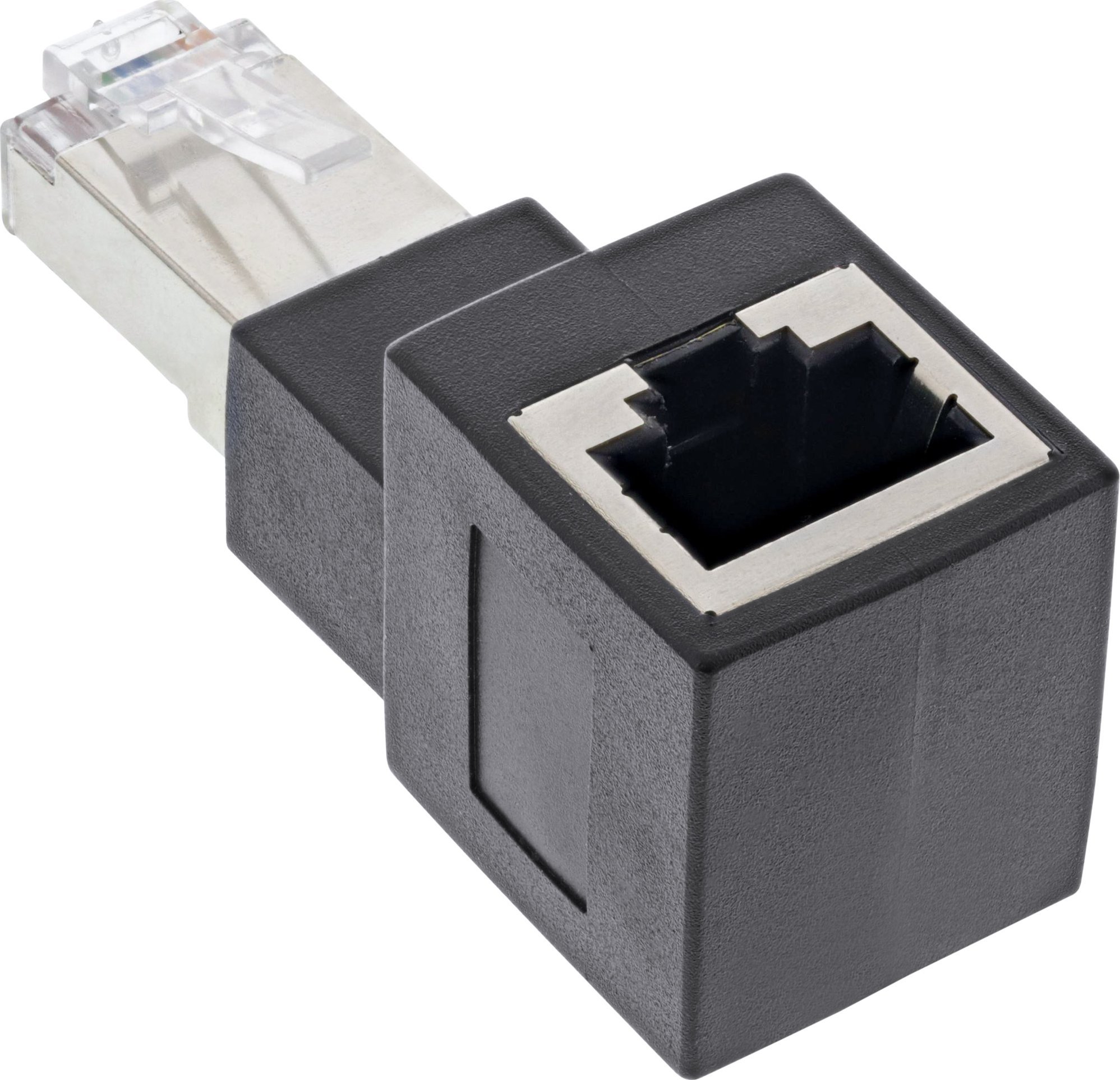 Adapter rrjeti InLine Cat.6A, RJ45 prizë dhe fischë, 90° lart, i zi