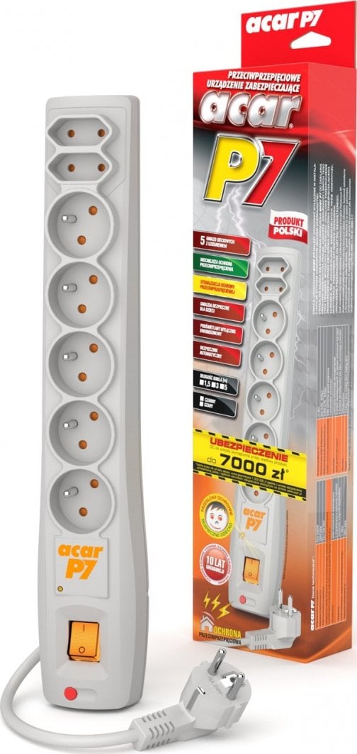 Kabllo vazhduese Acar P7 W0118, 7 priza, 3m, e hirtë