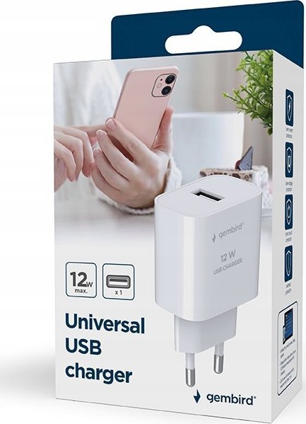 Karikues universal USB Gembird, 2.4A, 1 port, i bardhë