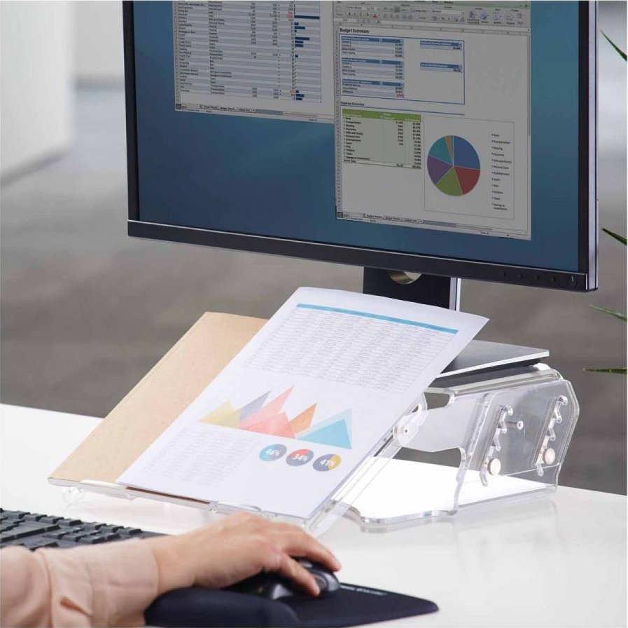 Stendë monitori Fellowes Clarity 9731201, e rregullueshme, me mbajtës dokumentesh, transparente