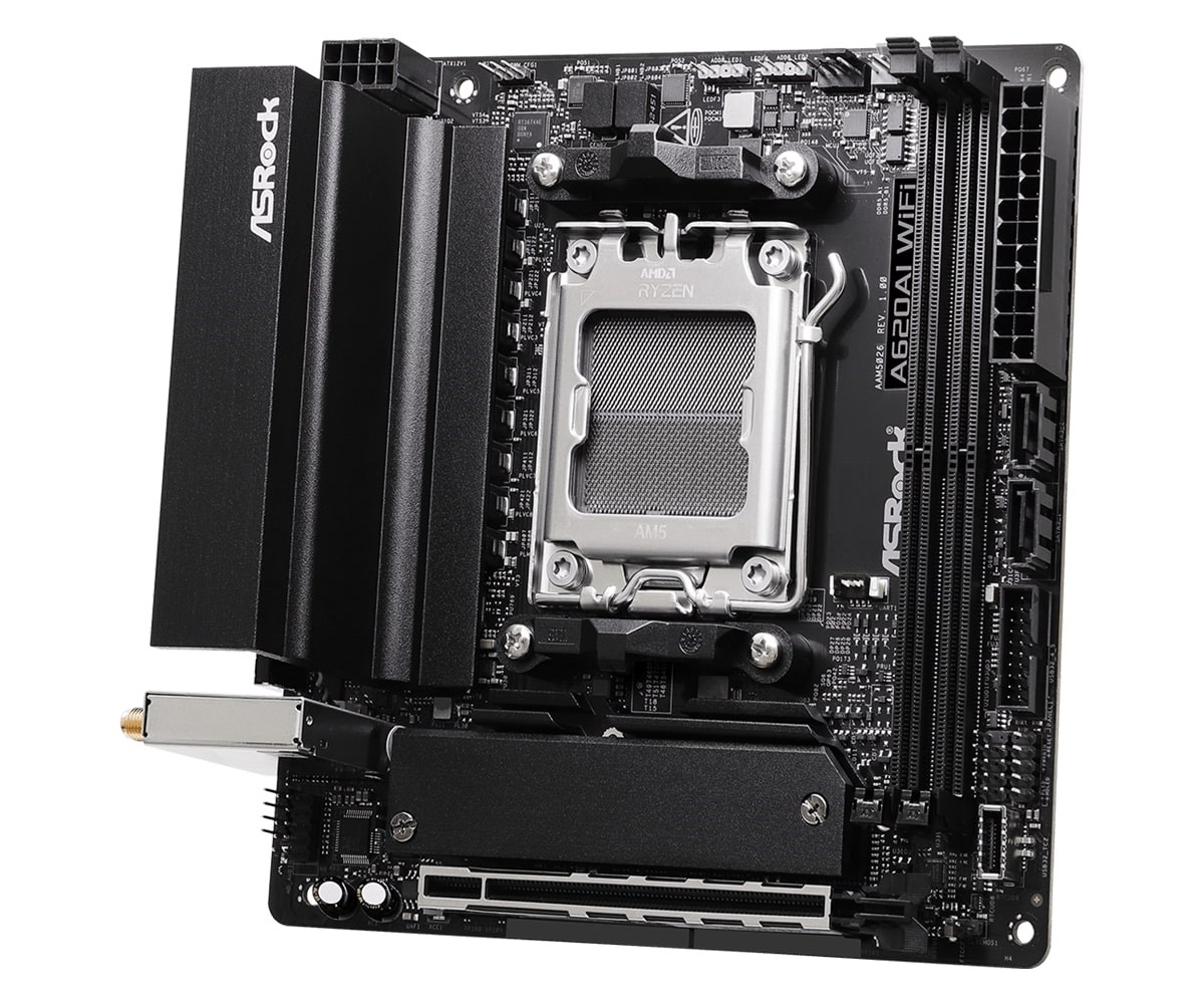 Pllakë amë ASRock A620AI WiFi, AMD A620, DDR5, Mini ITX, e zezë