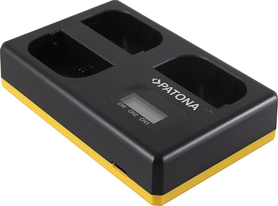 Karikues baterish PATONA Triple Pro Canon LP-E6, 3 slote, ekran LCD