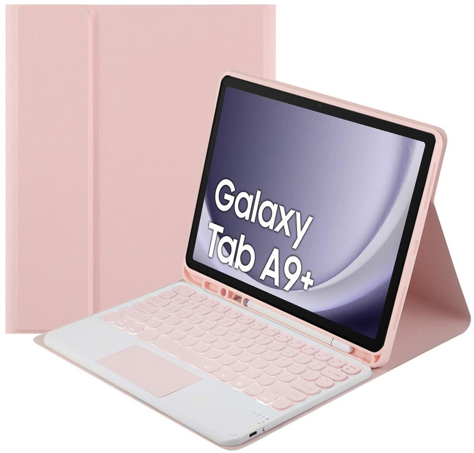 Këllëf me tastierë Bluetooth për tablet Samsung Galaxy Tab A9 Plus, me touchpad, rozë