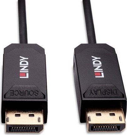 Kabllo DisplayPort Lindy Fibre Optic Hybrid DP 2.0 UHBR10, 15m, 8K, e zezë